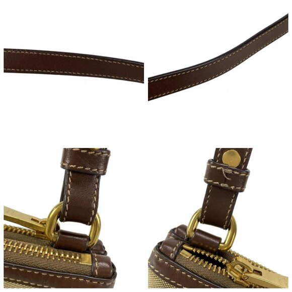 PRADA Logo Jacquard - Khaki Dark Brown Jacquard Leather Shoulder Bag 684-081625 - Picture 7 of 14